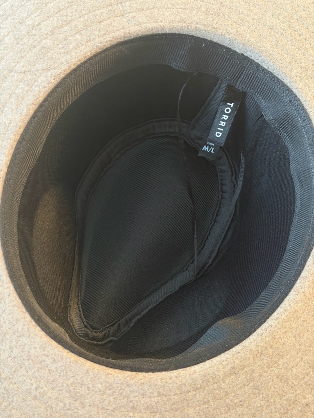 torrid Beige Wide-Brim Wool Fedora with Black Band - Picture 2 of 2
